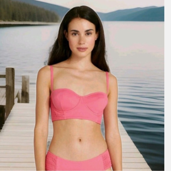 Kate Spade NY Underwire Zip/Smocked Top Bottom Swimsuit Pink Cloud, NWT - Picture 4 of 5